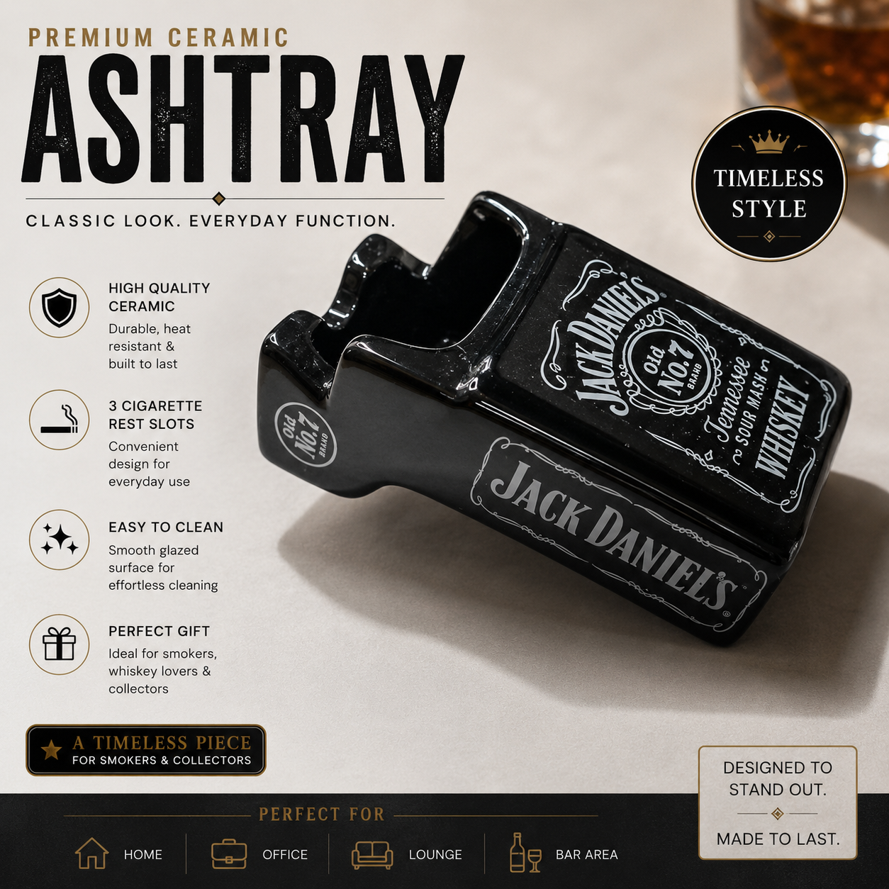 Jack Daniel's Icon Series Ceramic Ashtray gift
