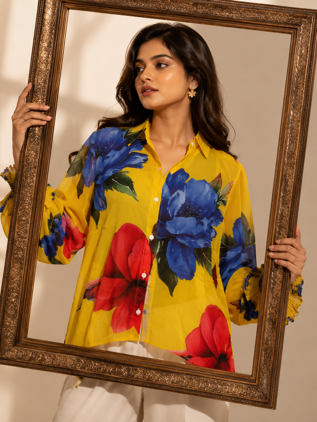 Sunflower Bloom Sheer Floral Shirt