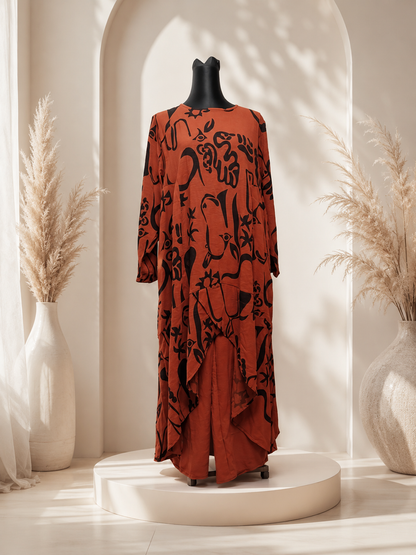 Abstract Print Layered Co ord Dress . XL/XXl