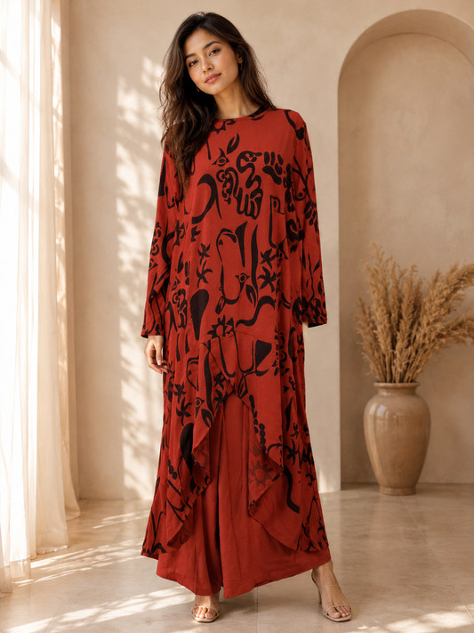 Abstract Print Layered Co ord Dress . XL/XXl