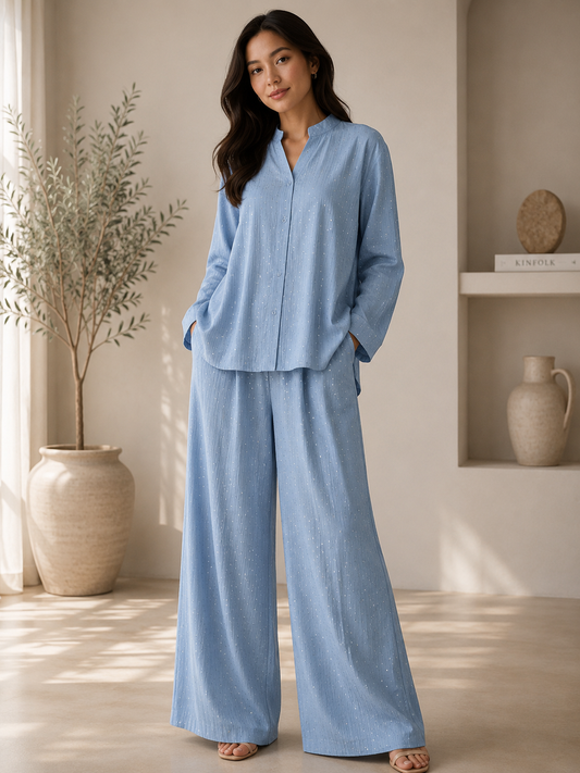 Sky Blue Full Stone Work Co-Ord Set with Pocket.XL/XXL