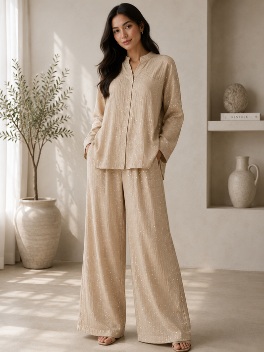 Champagne Stone Work Co-Ord Set with Pocket. XL/XXl
