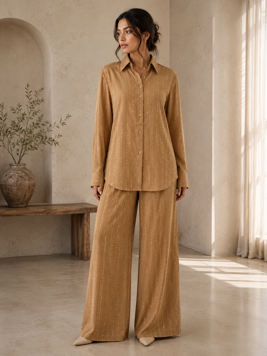 Mocha Stone Work Co-Ord Set.XL/XXL(without Pocket)