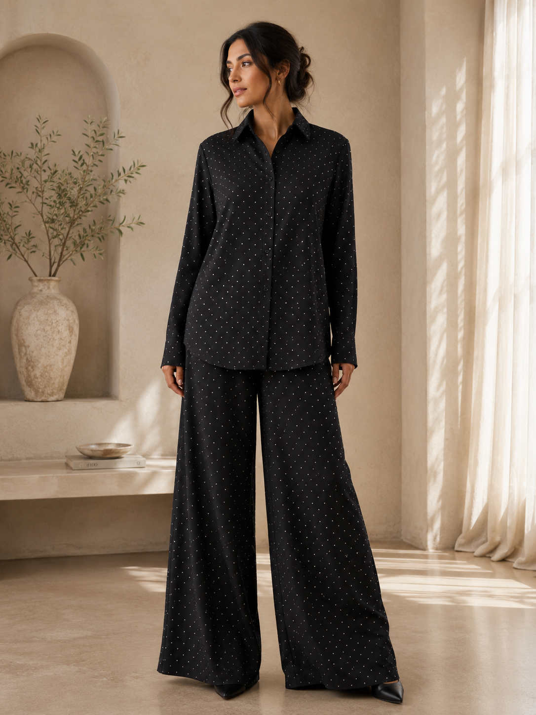 Midnight Black Stone Work Co-Ord Set.XL/XXL