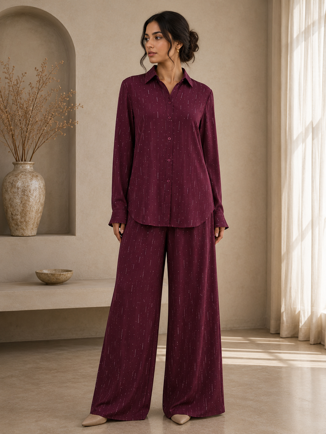 Royal Burgundy Stone Work Co-Ord Set.XL/XXL