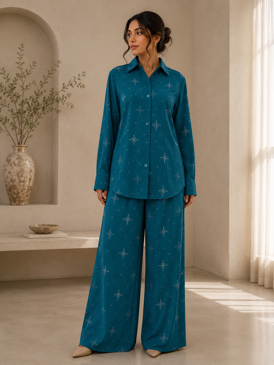 Ocean Teal Stone Work Co-Ord Set.XL/XXL