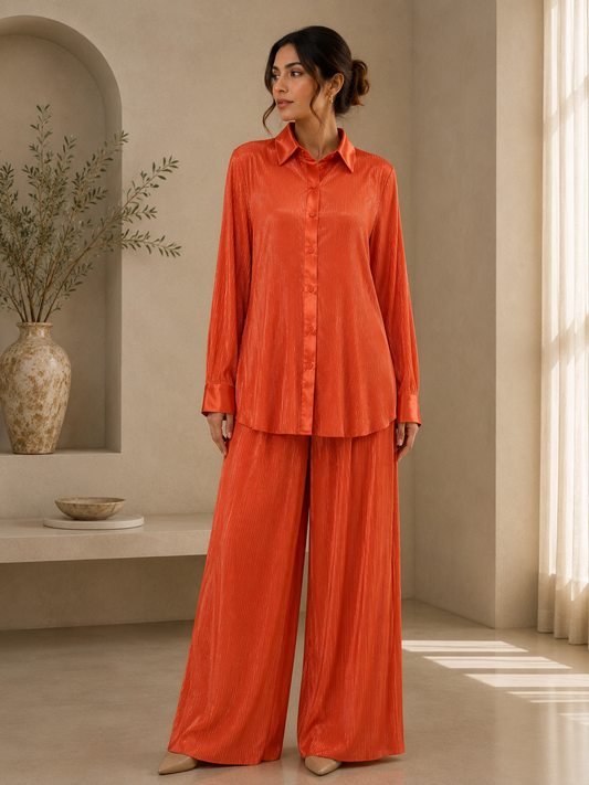 Coral Luxe Pleated Co-Ord Set.XL/XXL