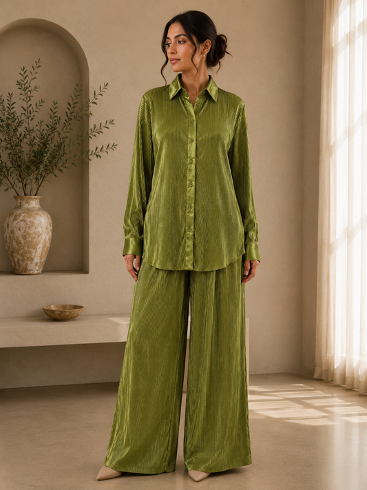 Olive Luxe Pleated Co-Ord Set.XL/XXL
