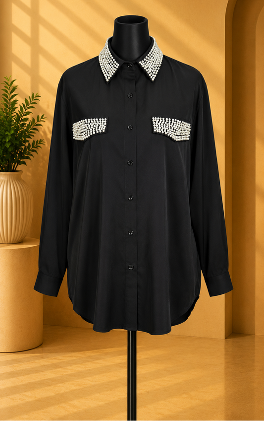 Noir Pearl Collar Shirt.Size xl/xxl