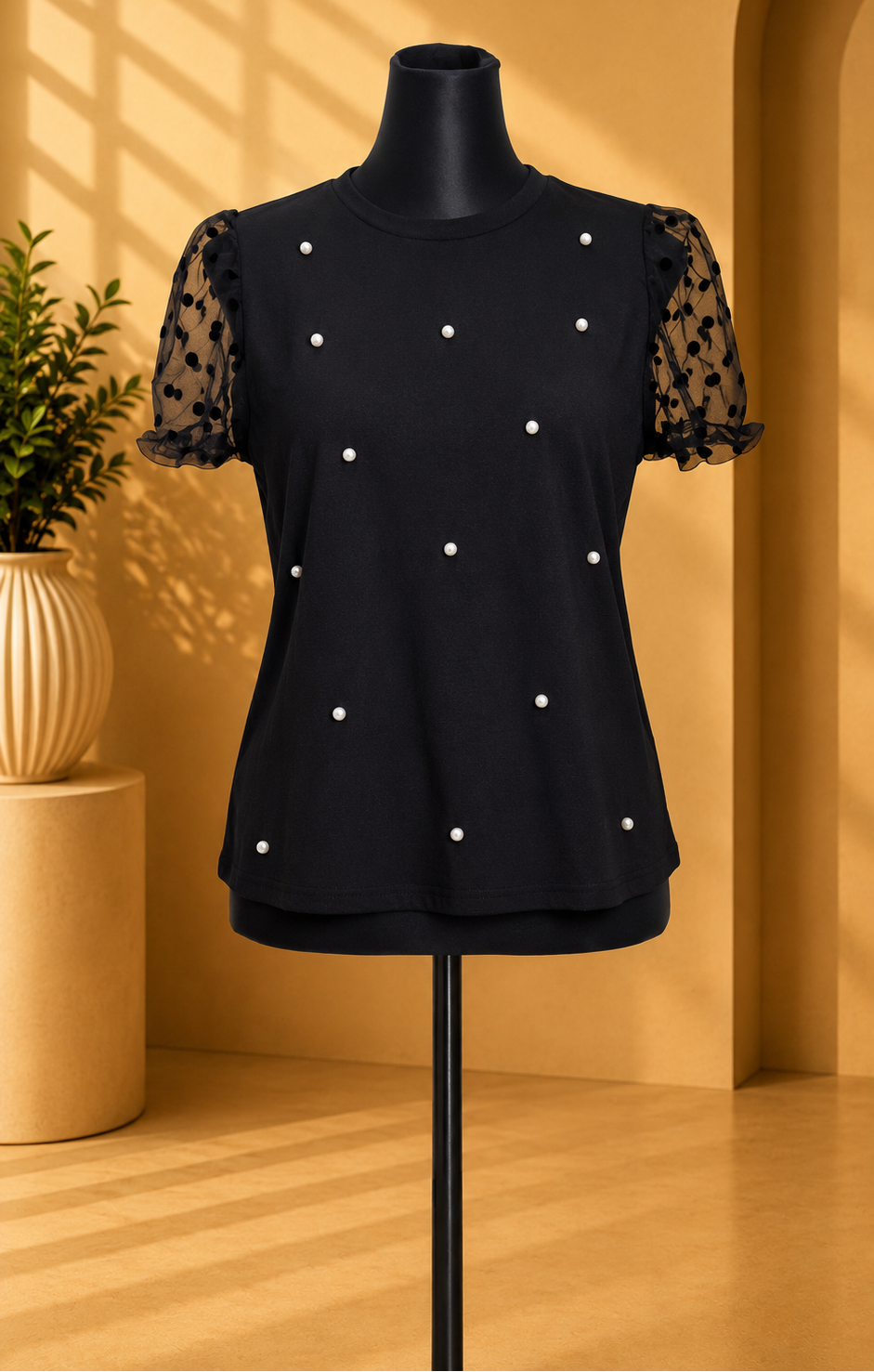 Black Pearl Mesh Top.Size M
