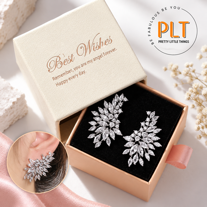 Gift Box Set Elegant Luxury Fully Paved Crystal Icy Wing Earrings