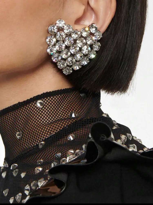 Round Crystal Heart Shaped Clip On Earrings For Women