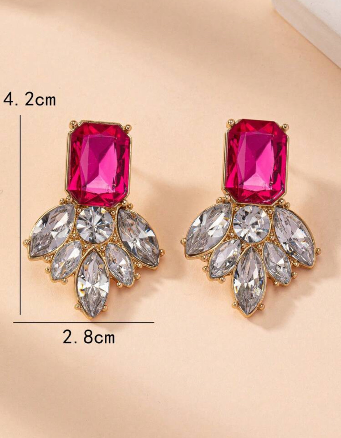 Fuchsia Gemstone Geometric Flower Elegant Earrings