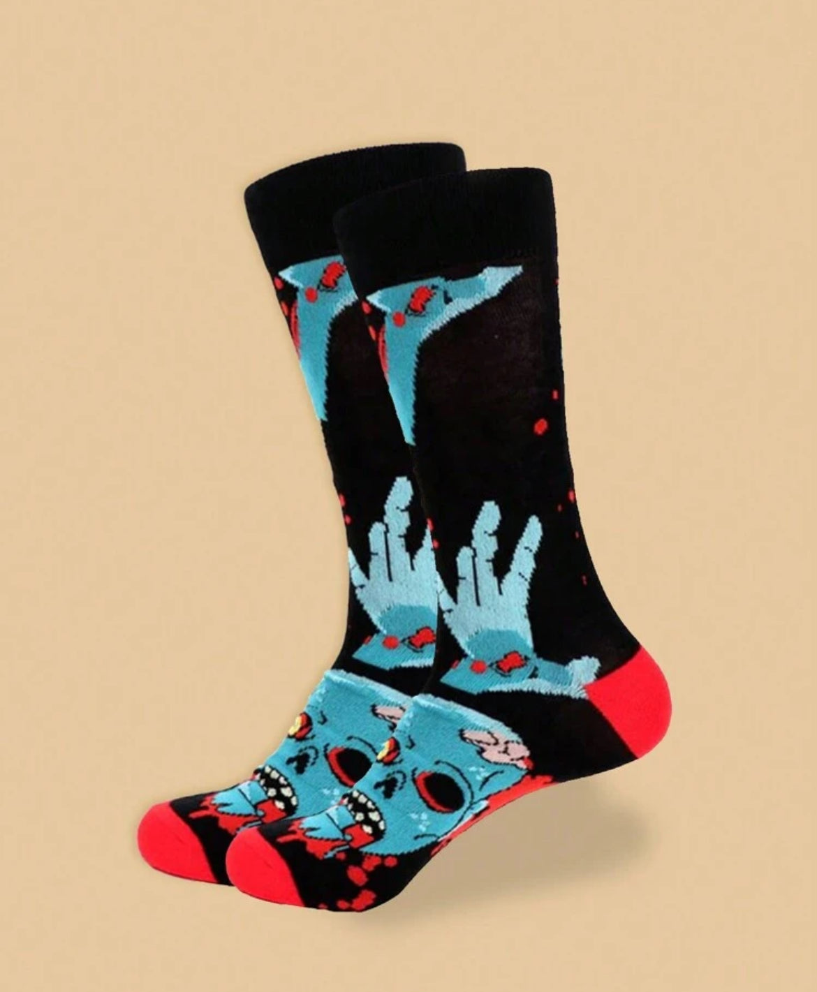 2 Pairs Fun/Horror Patterned Mid-Calf Socks, Suitable for Party and Daily Wear