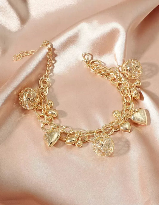 Heart and Round Ball Charm Bracelet