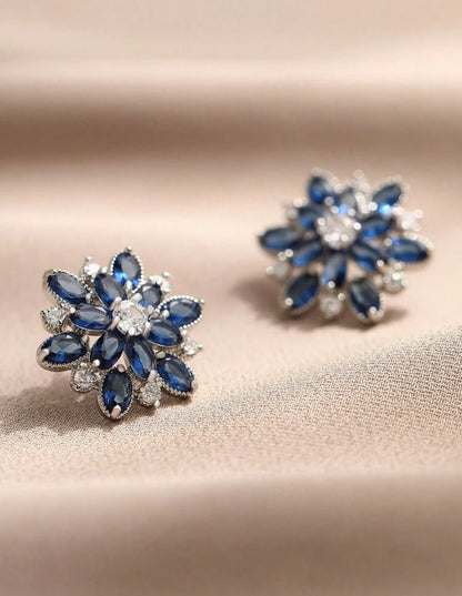 Romantic Flower Cubic Zirconia Big Stud Earrings For Women