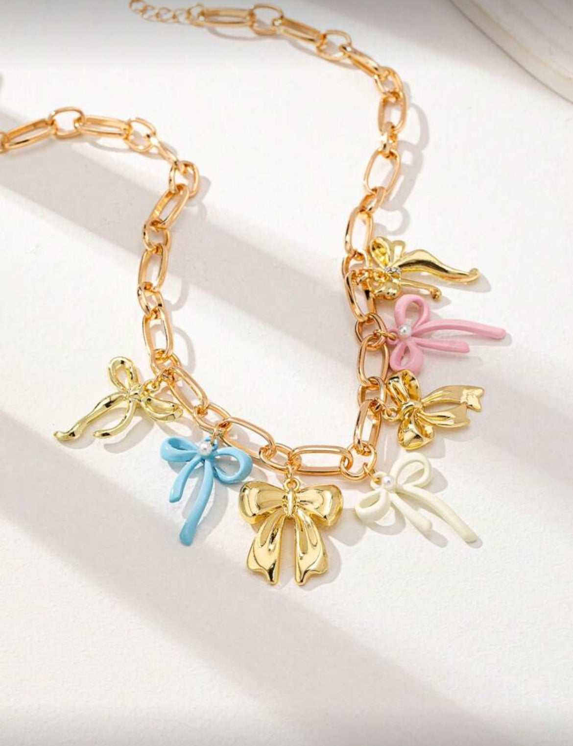 Colorful Bow Charm Necklace , American European Multi Charms Necklaces Jewelry , Collarbone Chain Necklaces With Bows Pendant , Fashionable Jewelry For Daily Wear