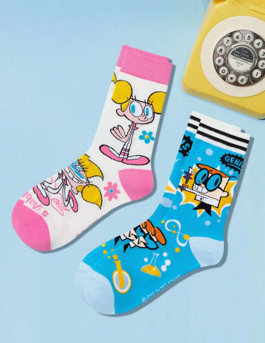Dexter's Laboratory 2 Pairs Breathable Moisture Wicking Crew Socks, Cartoon Cute Pattern, Suitable For All Seasons