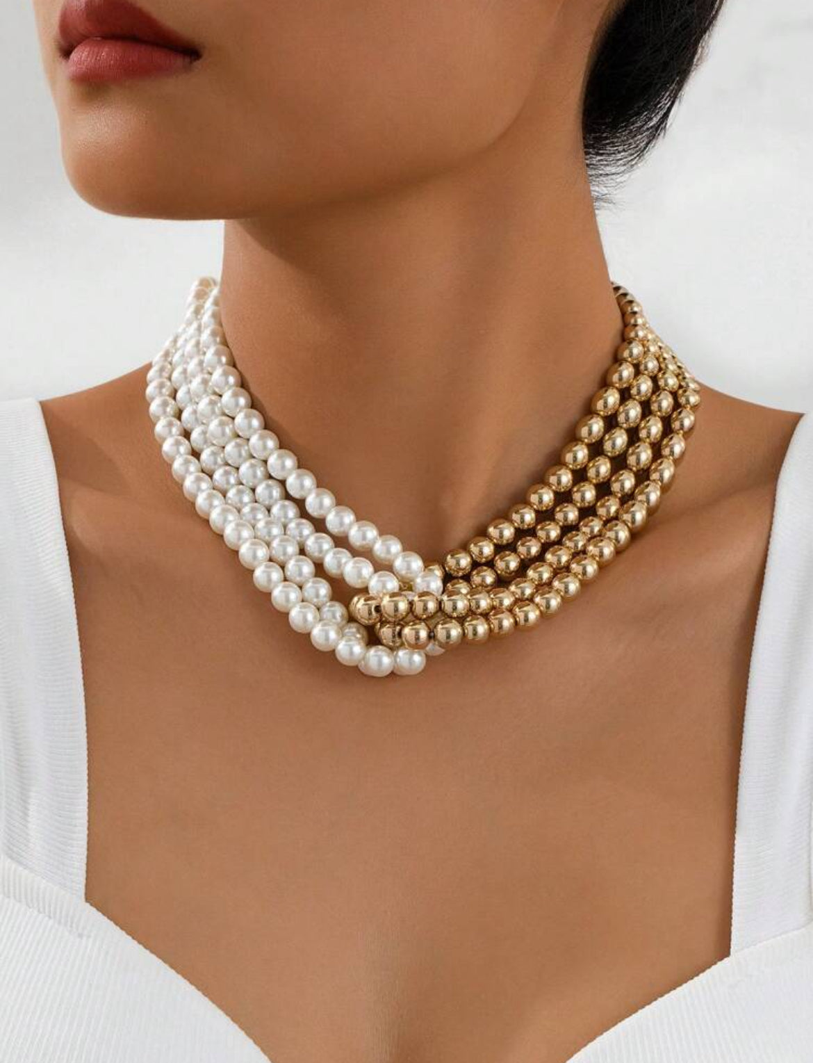 Vintage French Multi-Layer Beaded Choker Necklace