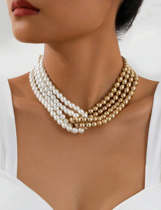 Vintage French Multi-Layer Beaded Choker Necklace