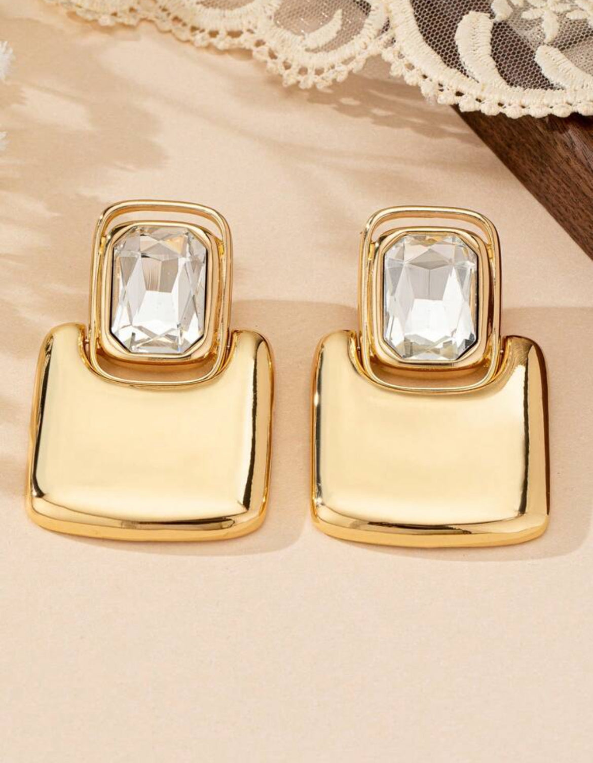 French Style Geometric Metal Square Stud Earrings, High-End Elegant Fashion Earrings For Women