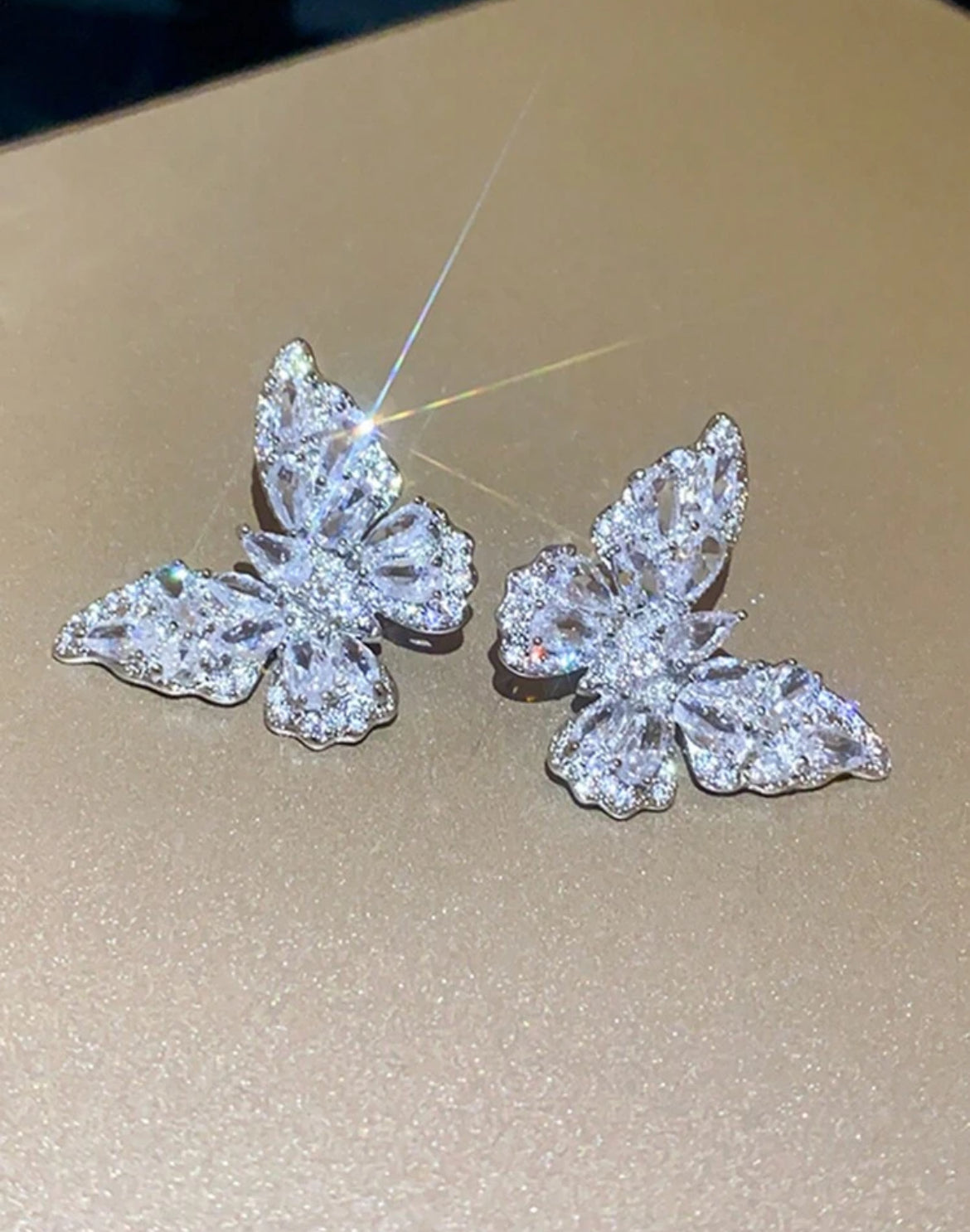 Cubic Zirconia Butterfly Stud Earrings
