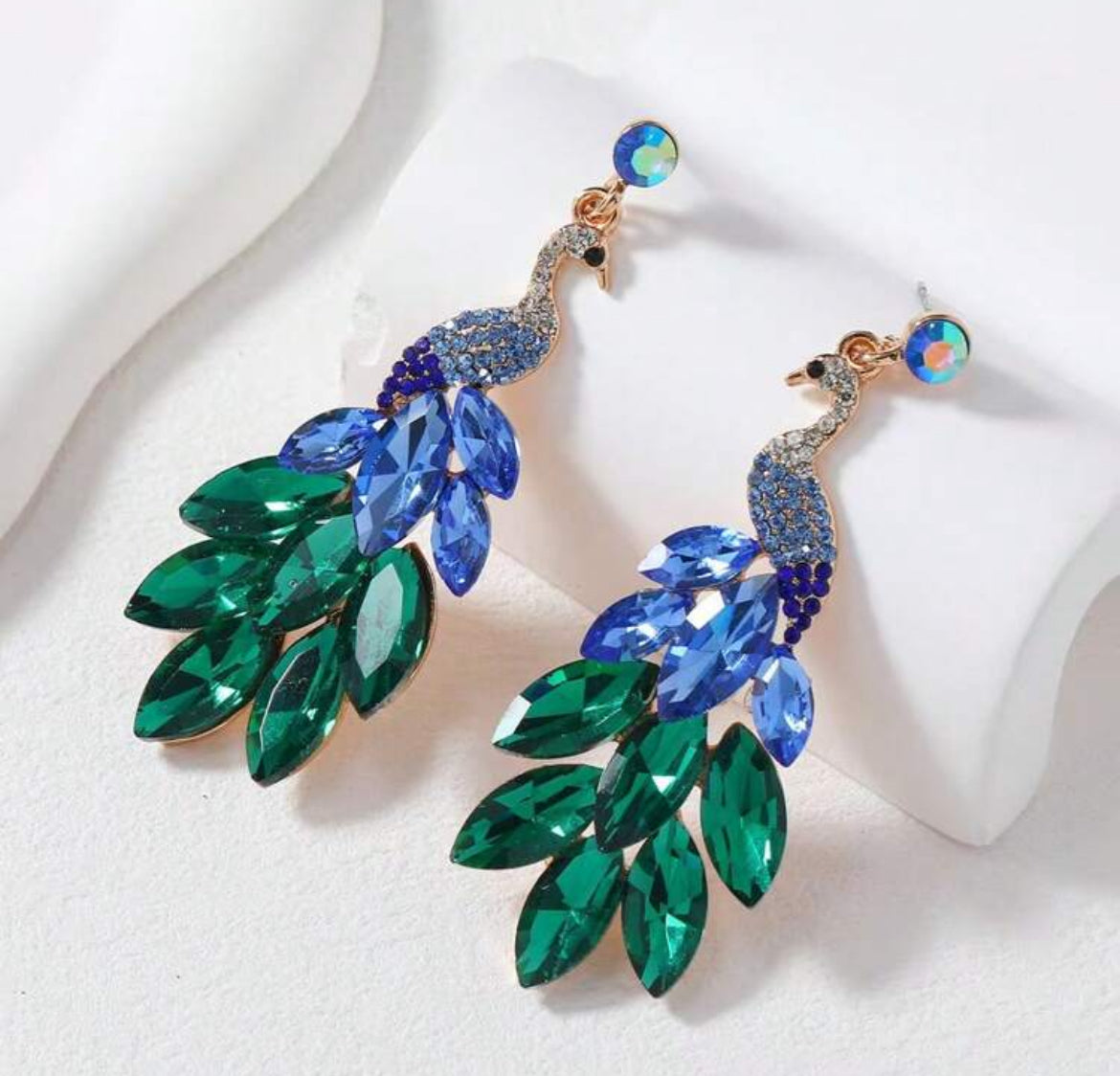 Luxury Peacock Earrings For Women, Fashion Rhinestone Crystal Pendant Earrings