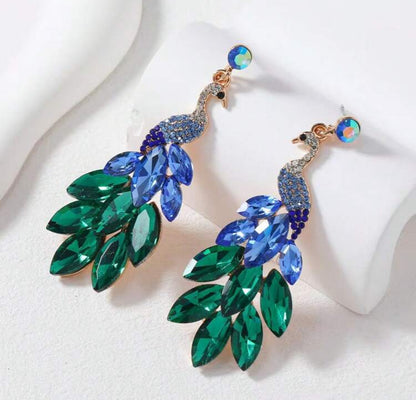Luxury Peacock Earrings For Women, Fashion Rhinestone Crystal Pendant Earrings