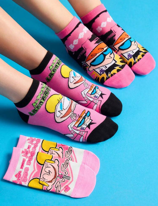 Dexter's Laboratory 3 Pairs Breathable Anti-Slip Cartoon Pattern Short Socks, Reinforced Heel, All Season Wear