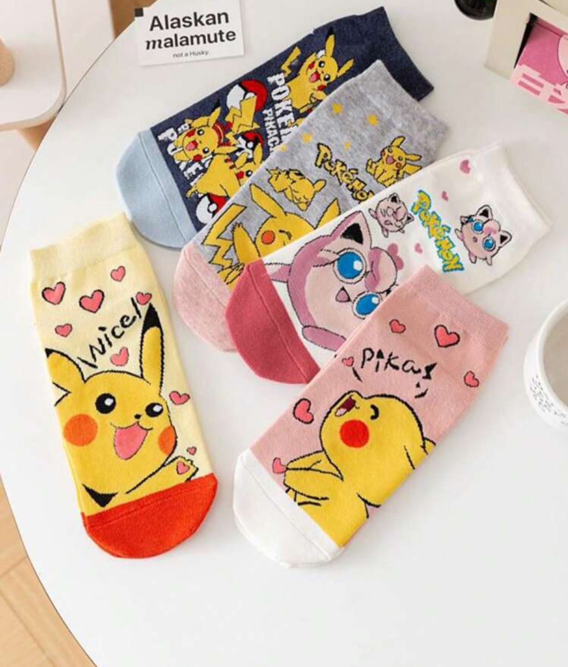 pokemon 5 Pairs Women's Pokemon Cartoon Cute Pikachu & Striped Breathable Ankle Socks, Suitable For Daily Wear