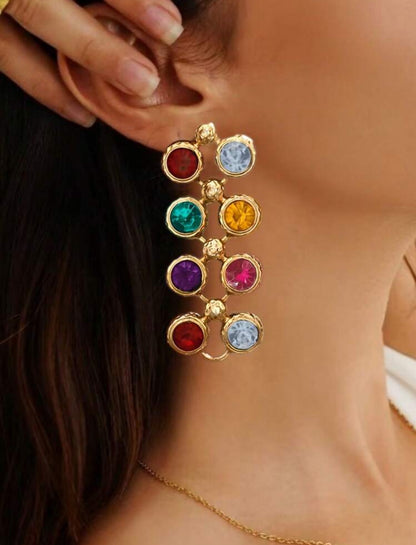 Fashion Color Block Rhinestone Stud Earrings, Retro Style