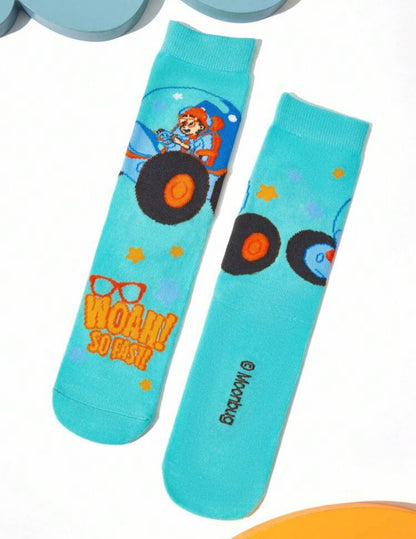 Blippi 4 Pairs Cotton Soft & Breathable Moisture-Wicking Kids Mid-Calf Socks Colorful Cute Cartoon Striped Pattern