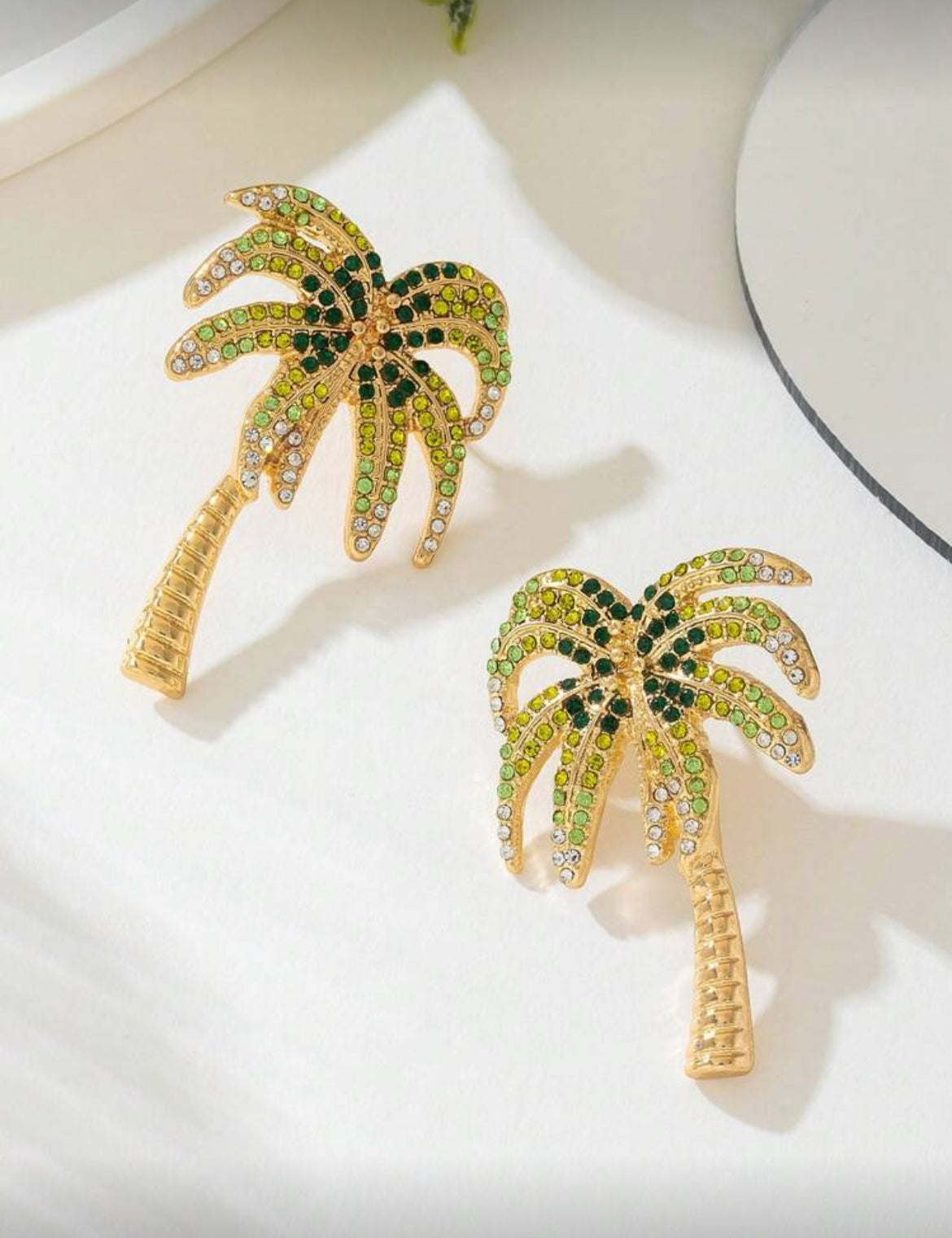 Creative Colorful Metal Rhinestone Palm Tree Style Earrings For Women, Suitable For Vacation