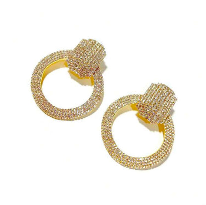 1 Pair Golden Luxury Oversized Rhinestone Stud Earrings, Fashionable For Women, Suitable For Party, Wedding, Gift