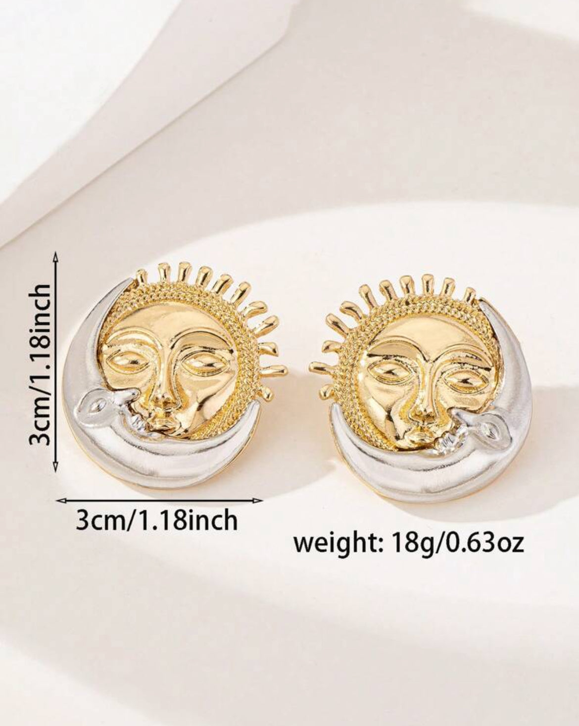 Metal Geometric Sunflower Smiling Face Moon Design Earrings