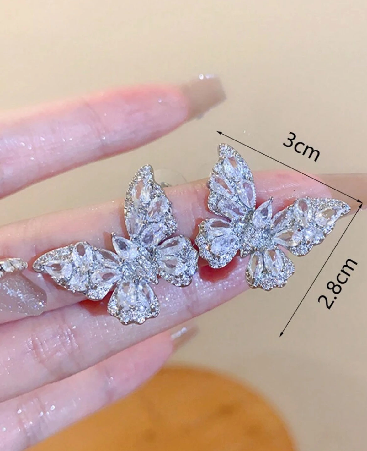 Cubic Zirconia Butterfly Stud Earrings