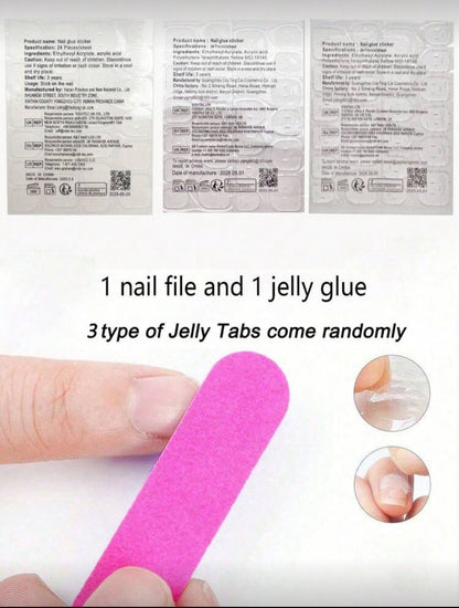 24Pcs/Set Almond Shaped Sweet Floral 3D Water Drop Pattern Full Cover Press-On Fake Nails 1Pc Jelly Gel & 1Pc Nail File Set, Nails
