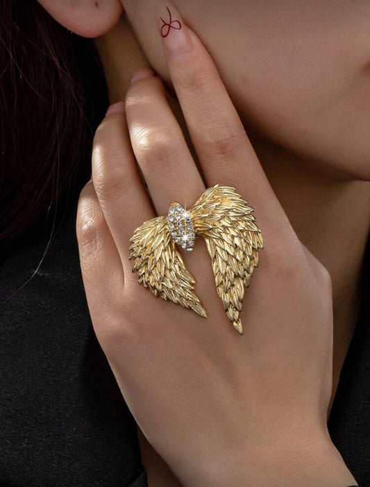 Versatile Gold-Tone Wing Fully Rhinestone Encrusted Open Ring