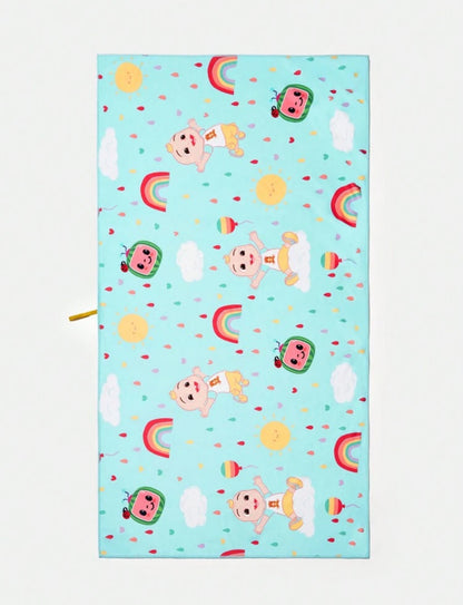 CoComelon Cartoon Character & Rainbow Patterned Kids Blue Bath Towel