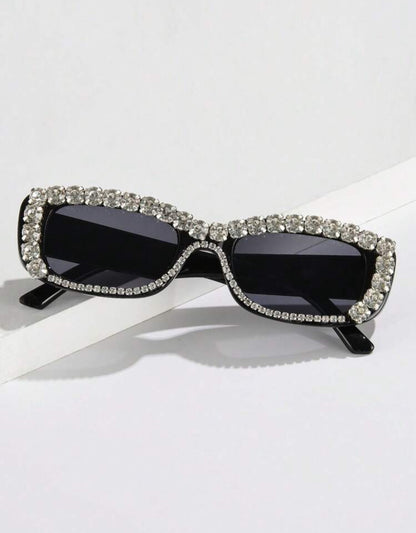 Small Rectangle Fashionable Glasses With Handmade Crystal Decorations