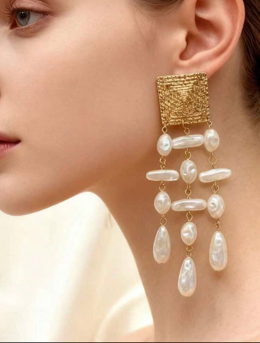 Asymmetrical Pearl Tassel Long Earrings, Women's Fashion Party Jewelry, Versatile For Daily Wear