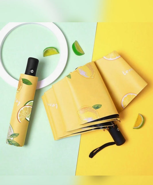 Fully Automatic One-Touch Open Lemon Print Umbrella, 8K Sun Blocking Anti-UV Parasol, Cute Compact Folding Rainproof Umbrella, Suitable For Travel, Wedding Photography, Gift, Water Repellent