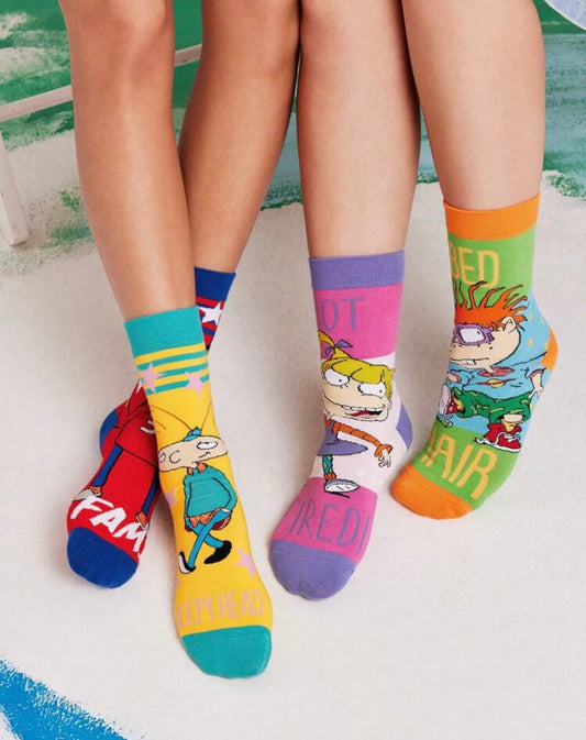 Nick 90s 2 pair Set 90s Asymmetrical Cartoon Graphic Crew Socks