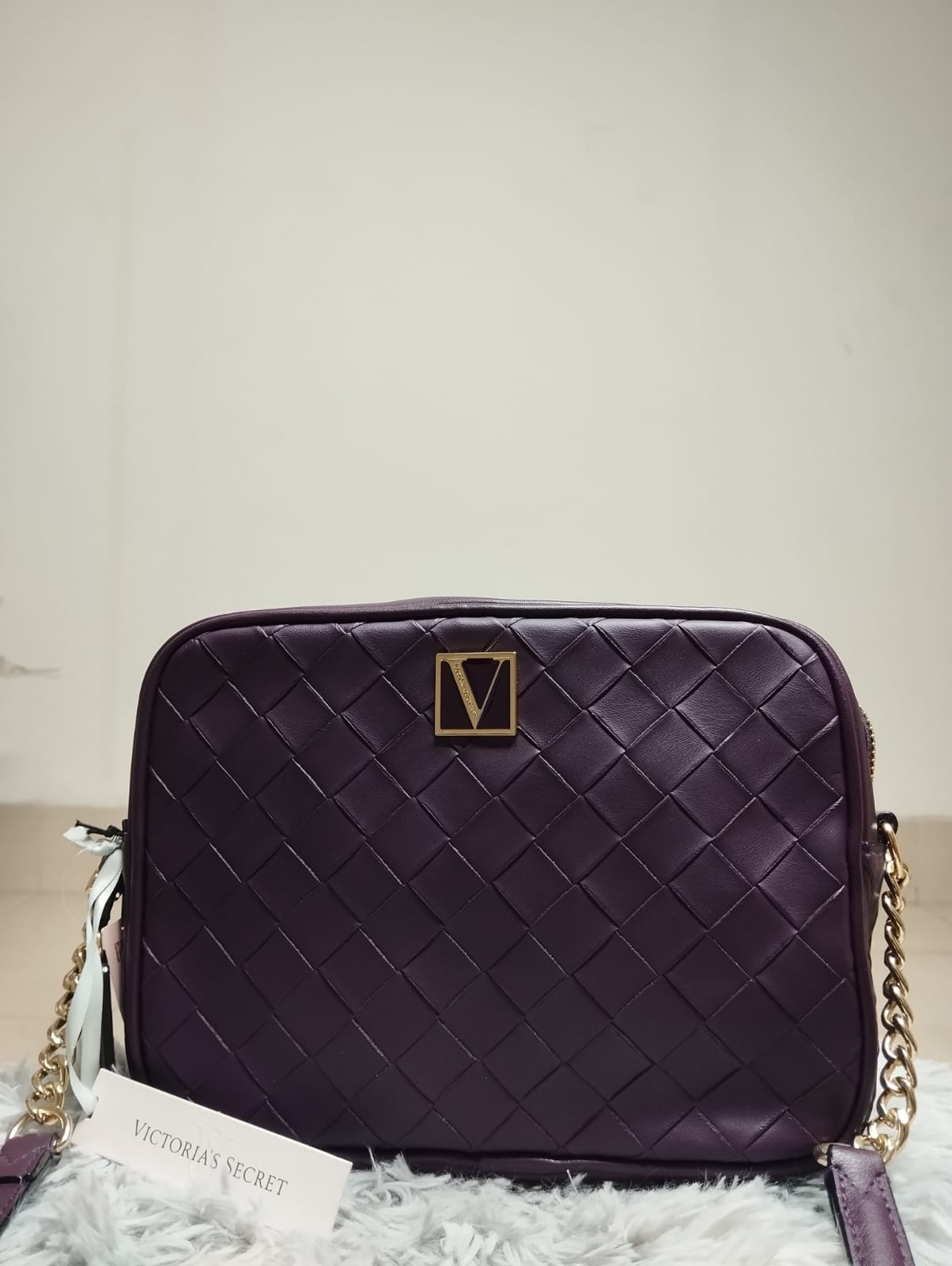 Victoria S ecret Woven Texture Crossbody Bag – Deep Plum