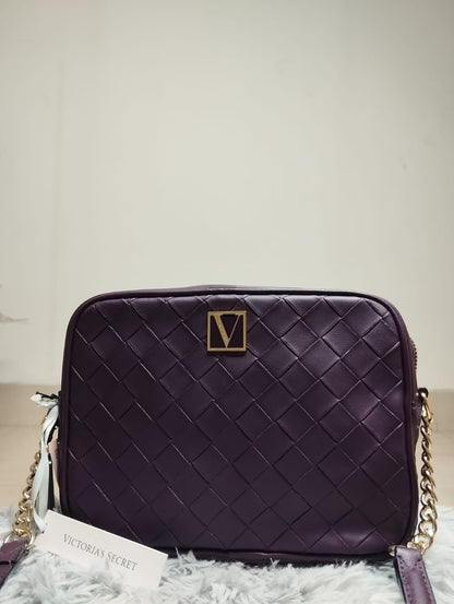 Victoria S ecret Woven Texture Crossbody Bag – Deep Plum