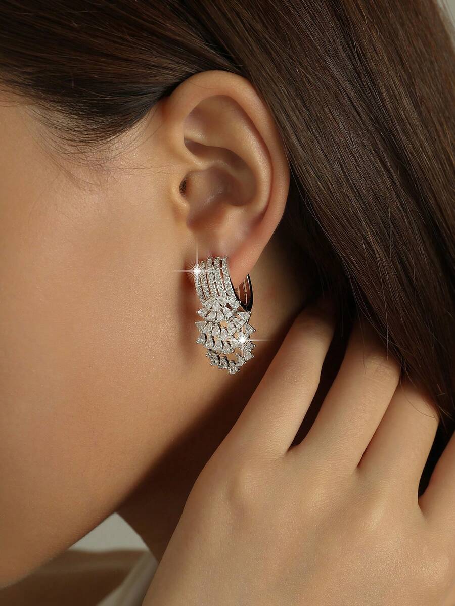 Elegant Water Drop Round Tassel Cubic Zirconia Pendant Earrings