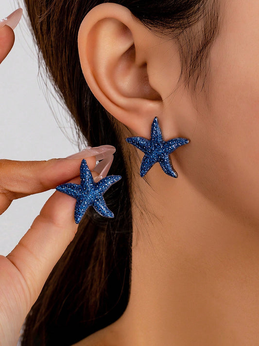 Minimalist Blue Starfish Design Earrings Fashion Ocean Style Jewelry for Women