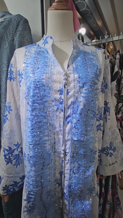 EID Special Blue Blossom Embellished Kurti(Free Size)dress