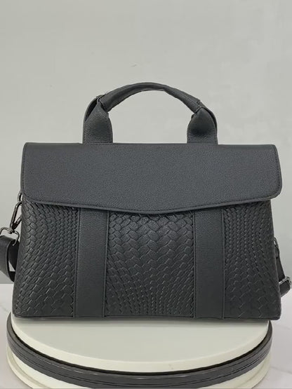 Pre Order black woven embossed Boston ladies' handbag with soft leather and a large capacity for commuting