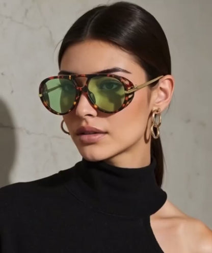 Classic Retro Fashion Aviator Frame Glasses, Unisex Outdoor Punk Party
